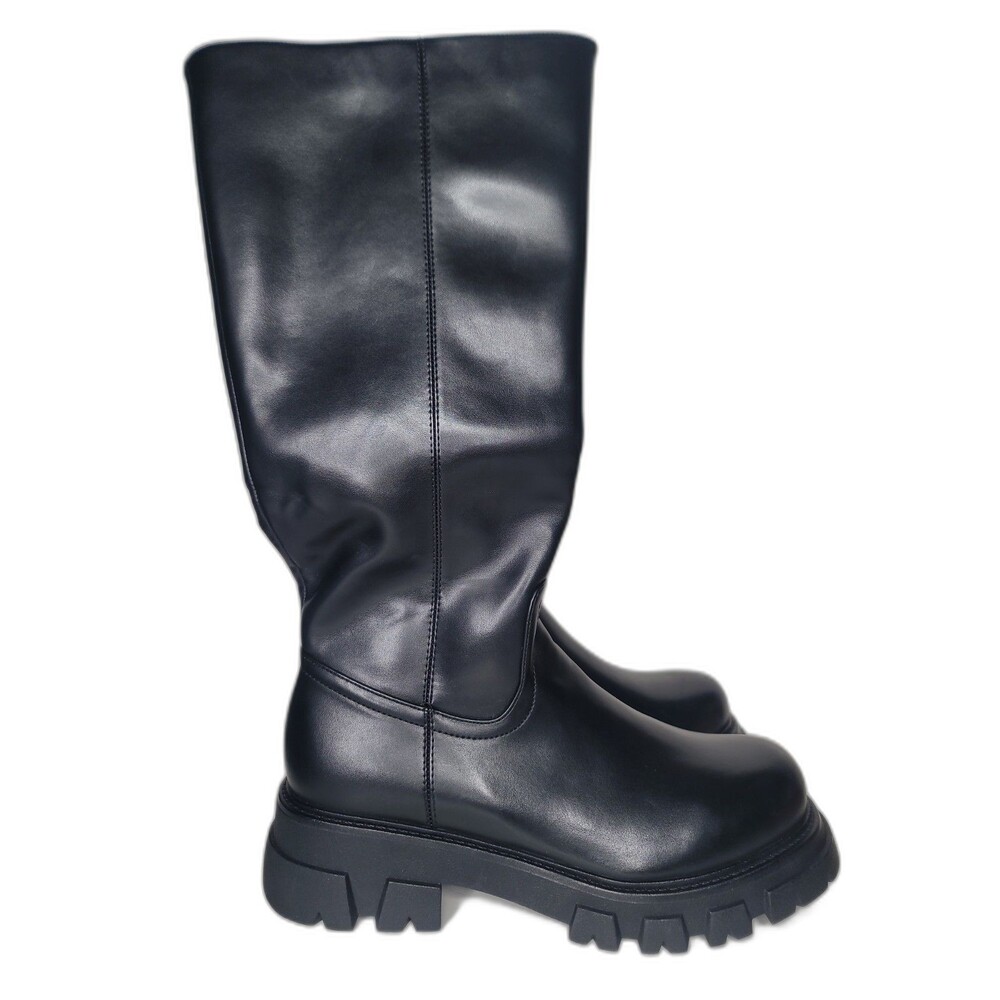 Black Chunky Lug Sole High Boots Women US 11  Combat Moto Shoe